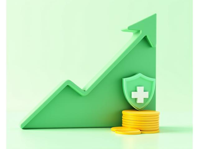 Money bag with a downward arrow and health icons, symbolizing reduced healthcare costs.