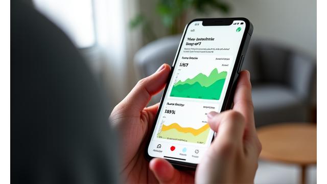A smartphone displaying a Veridian Bloom app interface with clear, actionable health insights graphs and personalized recommendations, held by a person reviewing their data.