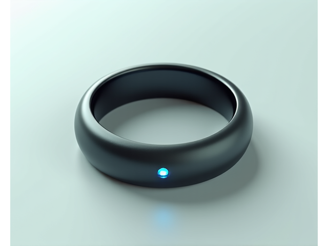 Veridian Bloom smart ring in a sleek black finish, showcasing its compact design and advanced sensors through an interactive 3D rendering.