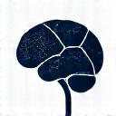 Icon representing artificial intelligence analyzing complex data points, with brain and gears motifs.