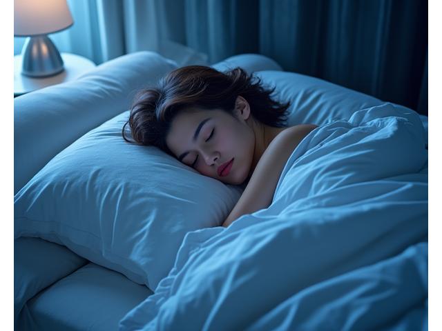 Animated visualization of sleep stages, showing transition from wake to light, deep, and REM sleep, with overlay of biometric data points like heart rate and breathing.