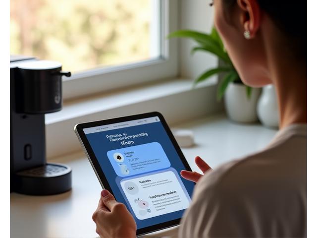 A person calmly using a smartphone with a Veridian Bloom app showing tailored sleep optimization tips, set against a modern, organized bedroom background, suggesting seamless integration into daily life.