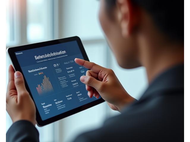 Professional demonstrating smart ring features on a tablet