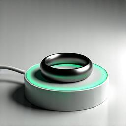 Smart ring on a wireless charging dock indicating 7-day battery life