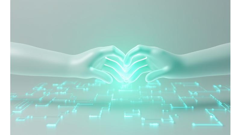 Abstract representation of legal compliance and agreement, two hands shaking over digital data flows.