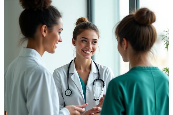 A diverse group of female healthcare professionals and coaches in a collaborative, modern setting, exuding empathy and expertise. women's health, female wellness.